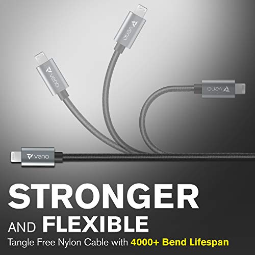 VENA USB C to Lightning Cable - 3FT (2 Pack), (Apple MFI Certified) 18W Fast Charge Power Delivery Nylon Braided Apple Charger Compatible with iPhone 13 12/12 Mini/12 Pro/11 Pro Max/X/XS/XR/iPad Air