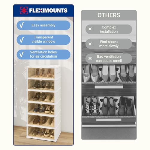 FLEXIMOUNTS Shoe Rack Organizer Storage Box 6 Tiers-12 Pairs, Portable Folding Shoe Rack for Closet Entryway, Collapsible Shoe Cabinet with Magnetic Clear Door for Front Door Entrance