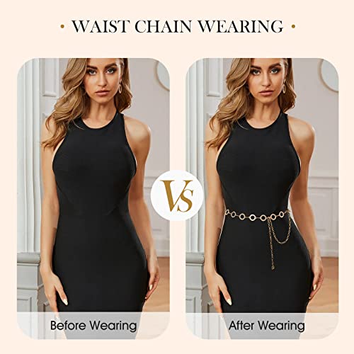 Gold O-Ring Chain Belt, Women Waist Chain Belt Metal Body Chain Belt Rhinestone Chain Belt for Dress