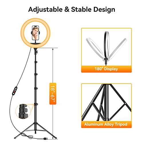 TODI 12" Ring Light with 63" extendable Tripod Stand, Selfie Ring Light with Phone Holder and Remote, Dimmable LED Ring Light & Selfie Stick for Makeup/Live Stream/Photography/Titkok