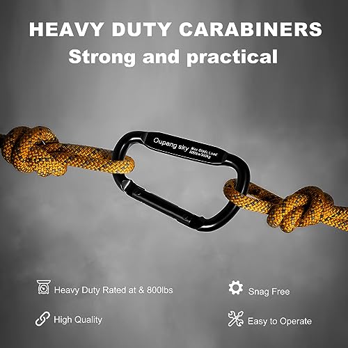 6PCS Carabiner Clip - Heavy Duty Iron Carabiners 800lbs Carabeaner D Ring Shape,Key Chain Clip Hook,Keychain Clip,Multipurpose for Camping, Hiking,Backpacking or Other Outdoor Activities, Black.