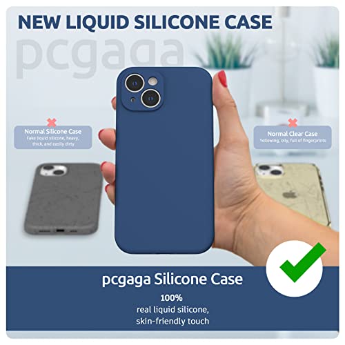 pcgaga Liquid Silicone Case for iPhone 14 with Screen Protector [Camera Protection] [Microfiber Lining] Slim Shockproof Protective Phone Cover, 6.1 Inch, Blue Jay