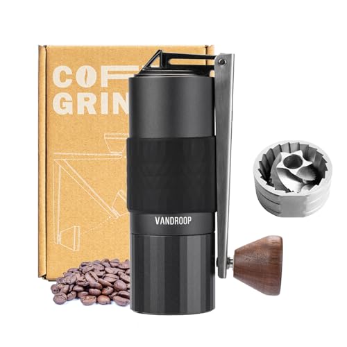 Vandroop Manual Coffee Grinder with Folding Handle, Adjustable Hand Coffee Grinder with Stainless Steel Conical Burr, Portable Burr Coffee Grinder for Travel, Camping, Kitchen