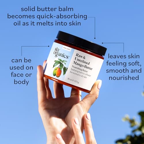 Sky Organics - Mango Butter, 15 oz - Raw & Undefined - Hydrating Balm-to-Oil Butter - Non Greasy - Fatty Acids, Antioxidants & Vitamins - Natural, Vegan, Cruelty & Soy Free - Skin Care & Self Care