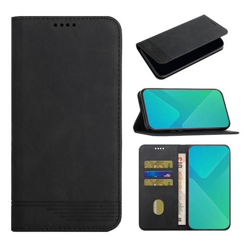 Mavis's Diary Compatible with iPhone 15 Pro Max Flip Case with Card Holder Kickstand, Magnetic PU Leather Folio Phone Cover Folding Wallet Case for Men Women (Black)