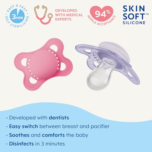 MAM Original Matte Baby Pacifier, Nipple Shape Helps Promote Healthy Oral Development, Sterilizer Case, 2 Pack, 0-6 Months, Girl,2 Count (Pack of 1)