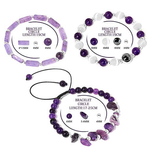 Risyfjew Amethyst Bracelets for Women Natural Stone Healing Beaded Bracelet Stress Anxiety Relief Moonstone Stretch Jewelry Gift for Women