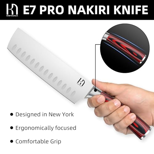 KnifeSaga 2023 Upgraded Nakiri Chef Knife Japanese Professional 7 Inch Sharp Meat Cleaver Kitchen Knives for Chopping Vegetable and Cooking, High Carbon Stainless Steel Asian Chopping Chefs Knife