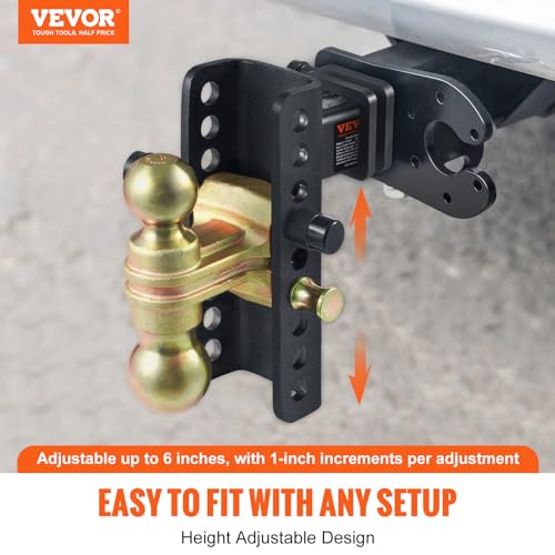 VEVOR Adjustable Trailer Hitch, 6-Inch Drop & 4.5-Inch Rise Hitch Ball Mount with 2-Inch Receiver, Solid Tube, 14,000 lbs GTW, 2-Inch and 2-5/16-Inch 45# Steel Tow Balls with Key Lock for Truck Towing