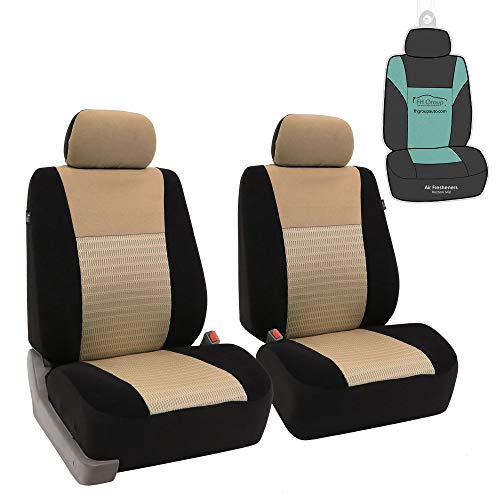 FH Group Trendy Elegance Front Set Seat Covers, Airbag Compatible (Beige/Black)- Universal Fit for Cars, Trucks & SUVs