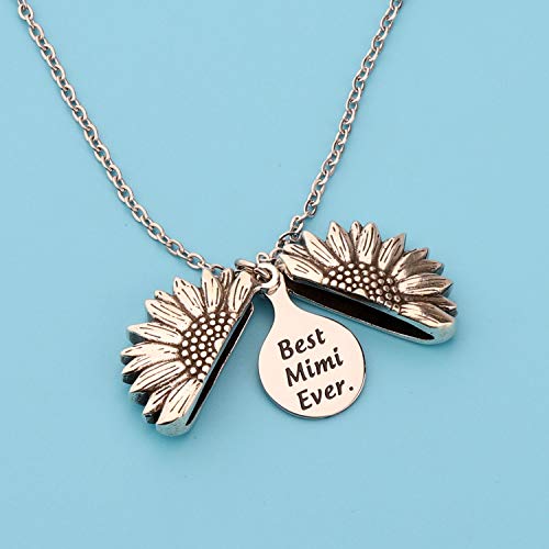 BEKECH Mimi Gift Best Mimi Ever Charm Sunflower Necklace Mimi Jewelry Mother’s Day Gift for Mimi Grandmother Nana Granny