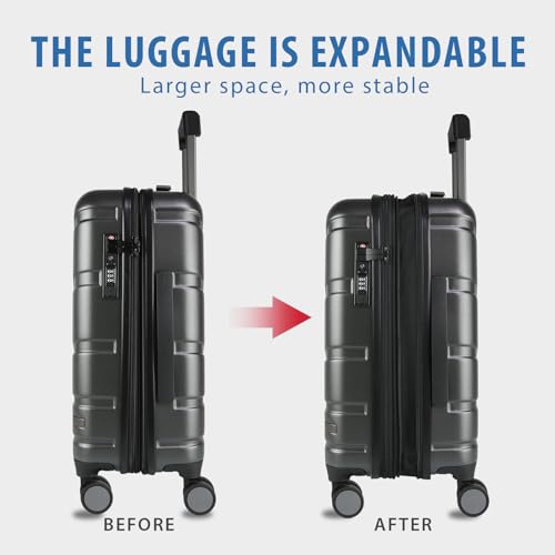 VANKEAN Carry On Luggage with Spinner Wheels & TSA Lock, Expandable Fashionable Hard Shell Suitcase airline approved，20 Inch Carry-On，Black