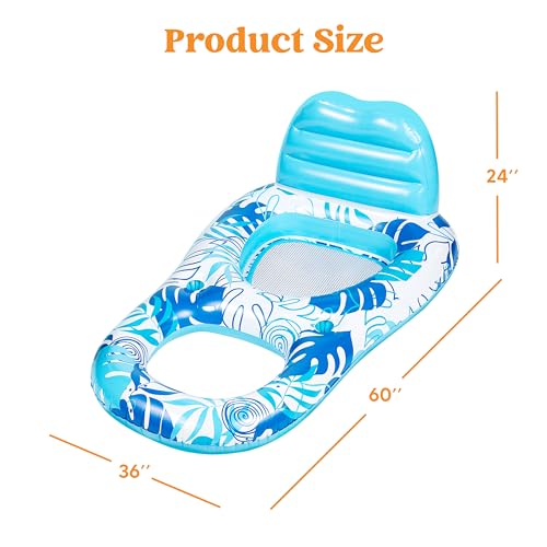 Sloosh Pool Lounge Float Adult, Inflatable Pool Floats Lounger Raft Floaties Water Floating Recliner Chair with Cup Holders Foot Rest Swimming Pool Floaty, Blue