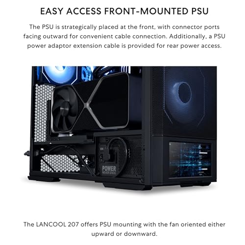 Lian Li LANCOOL 207 Digital ATX Computer Case w/Integrated LCD Screen, Mesh-Centric Panels Mid-Tower PC Case w/ 2 x 140x40x30mm PWM Fans, 2 x 140mm Fans Pre-Installed, Side or Rear-Mount PSU