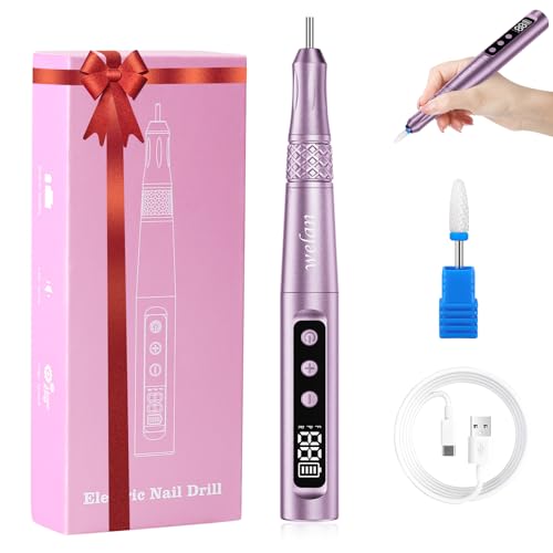 Welan Electric Nail Drill Professional, Cordless Nail Drill, 35000RPM Professional Nail Drill, Portable Efile Nail Drill Machine for Acrylic and Gel Nail with Manicure and Polishing Tool Set (Grey)