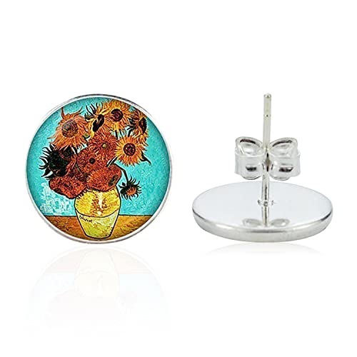 KVANU Vintage Abstract Van Gogh Painting Starry Sky Sunflower Drop Dangle Earrings for Women Painter Art Teacher Abstract Art Earrings Charm Creative Jewelry Gifts (Style-6)