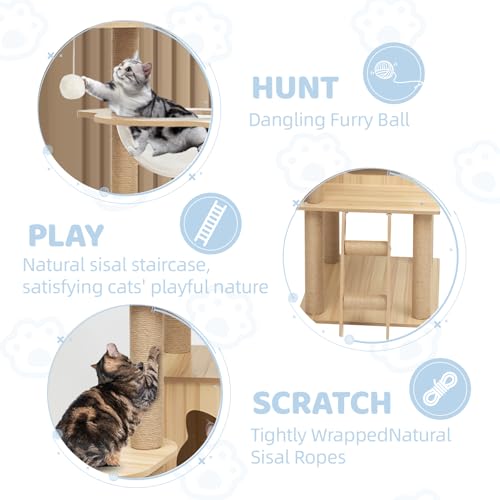 Cat Tree, Modern Cat Tree Tower for Indoor Cats - 67" Tall Premium Particle Board Condo with Hammock, Scratching Post and Toy for Large Cats ，Pet Home(Upgraded B12)