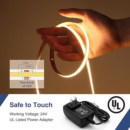 Ustarus White LED Strip Lights Dimmable 26ft 24V 3000K-6500K LED Tape Rope Light with Remote Flexible 2835 LED Ribbon for Kitchen Under Cabinet Bedroom Mirror Indoor Home Daylight Warm White