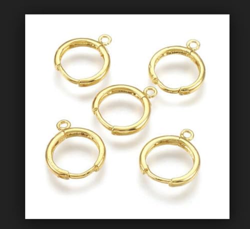 20pcs Adabele Hypoallergenic Dangle Tarnish Resistant 14mm Round Hoop Huggie Earring Hooks Open Ring Ear Wire 18K Yellow Gold Plated Brass for DIY Earrings Jewelry Making BF263-1