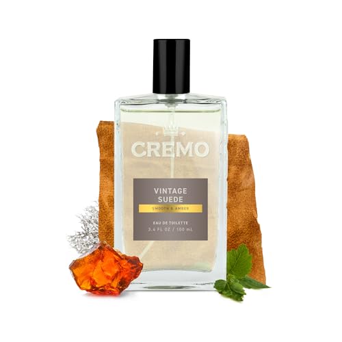 Cremo Cologne for Men - Vintage Suede Mens Cologne Spray- A Combination of White Moss, Rich Amber, and Smooth Suede, Fragrances For Men, 3.4 Fl Oz