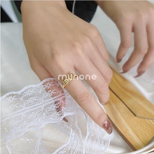 munone Bow Ring Bowtie Knot 18k Gold Plated Titanium Cute Stackable Non Tarnish Comfort Bands Rings for Women