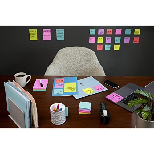 Post-it Super Sticky Notes, 76.2 mm x 76.2 mm, 24 Pads, 2x the Sticking Power, Supernova Neons, Bright Colors, Recyclable