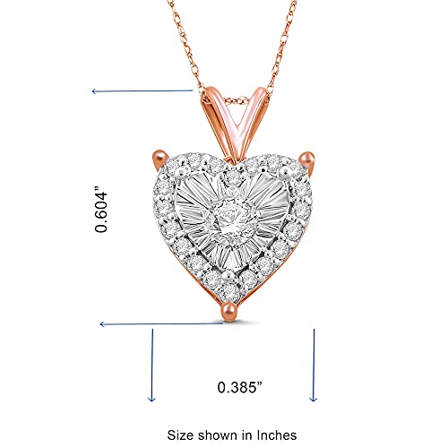 NATALIA DRAKE 1/4 Cttw Diamond Heart Halo Necklace for Women in Rose Gold Plated 925 Sterling Silver Color H-I/Clarity I1-I2