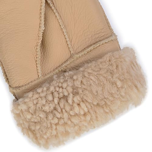 Harssidanzar Women Shearling Gloves Winter Fur Gloves For Sheepskin Leather Gloves For Cold Weather KL029US,Beige,Szie S
