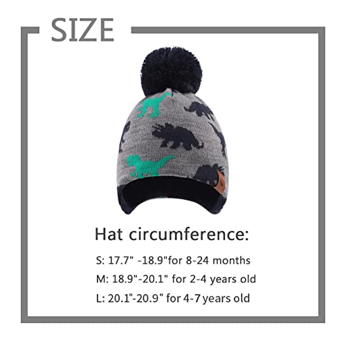 Knitted Pink Baby Hat Scarf Set Winter Warm Girls Beanie Fleece Lining Toddler Kids Hat with Pompom (Gray Heart Hat,M)