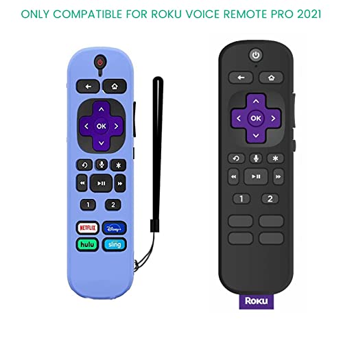 Glow Remote Case Replacement for Roku Voice Control Pro 2021, Silicone Cover Glow in The Dark, Bright Blue