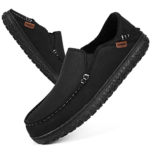 LongBay Men's Moccasin Slippers Cozy Breathable Memory Foam House Shoes for Indoor Outdoor Dark Grey, 9