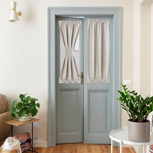 NICETOWN French Door Curtains Privacy Blackout Door Curtains, 26 X 72 Inch Room Darkening Curtains for Glass Window, Thermal Insulated Door Shade for Bedroom, 1 Panel, Greyish Green