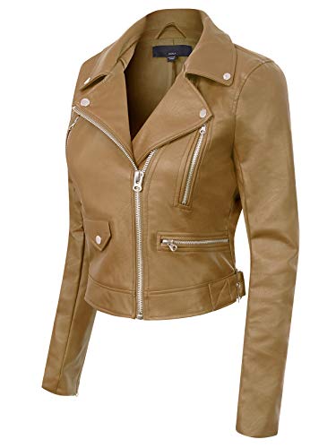 Design by Olivia Women's Long Sleeve Zipper Closure Moto Biker Faux Leather Jacket Pink M