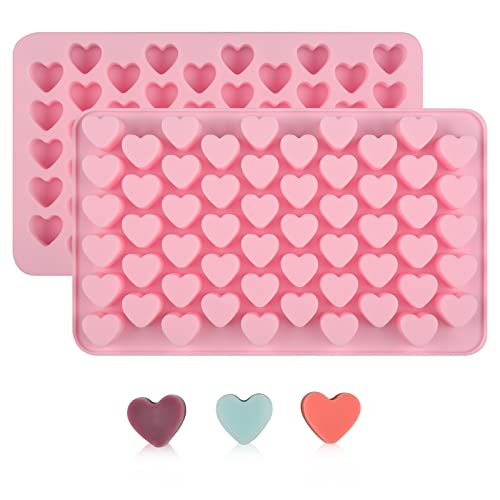 Fimary Fimary Heart-Shaped Chocolate Molds Silicone - Set of 2 Non-Stick Candy Heart Molds Silicone, Food Grade Silicone Heart Molds for Baking, Candy, Gummy, Jelly - Pink