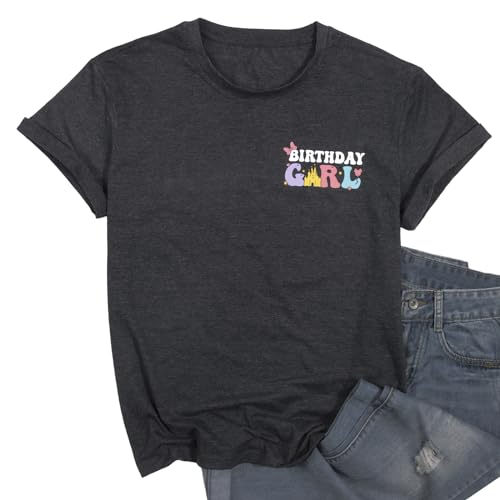 Birthday Shirt Women Magical Tshirt Cute Birthday Party Shirts Magic Kingdom Short Sleeve Tee Top Grey