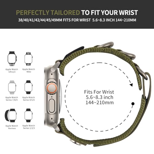 Wristitani Compatible With Band, 49mm 45mm 44mm 42mm 41mm 40mm 38mm Replacement Straps for iWatch Series Ultra/8/7/6/SE/5/4/3/2/1 for Men Women (ArmyGreen, 42/44/45/49mm)