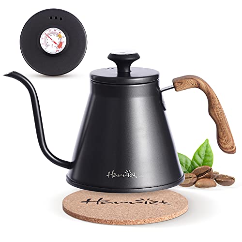 harriet Gooseneck Kettle, 37oz (1.1L) Pour Over Kettle with Built-in Thermometer Coffee Kettle with Anti-Hot Handle, Anti-Rust Stainless Steel with Flow Spout Design For Drip Coffee