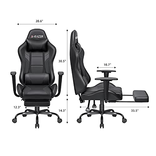 Homall Gaming Chair Massage Computer Office Chair Ergonomic Desk Chair with Footrest Racing Executive Swivel Chair Adjustable Rolling Task Chair (Black)
