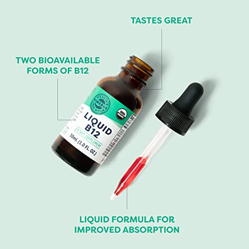 Vimergy USDA Organic B12 - Travel Size - 30 Servings – Alcohol Free B-12 Liquid Vitamin - Supports Brain Energy, Nervous System, Cognition, Memory - No Gluten, Non-GMO, Vegan & Paleo (30 ml)