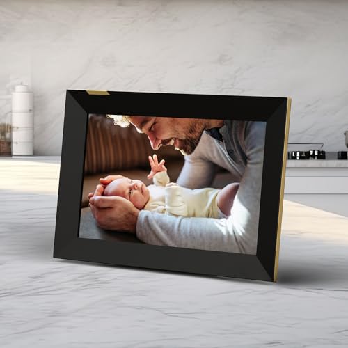 Nixplay Digital Touch Screen Picture Frame with WiFi - 10.1” Photo Frame, Connecting Families & Friends (Black/Gold)