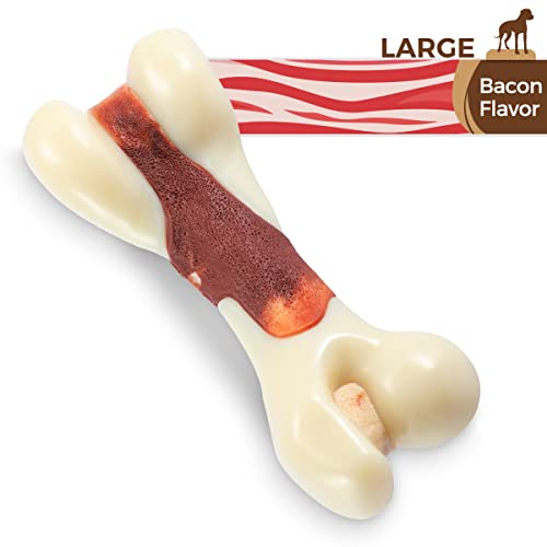 Tikaton Indestructible Dog Chew Toys for Aggressive Chewers, Bacon Flavor Durable Dog Teething Chew Toys Bones for Large Dogs