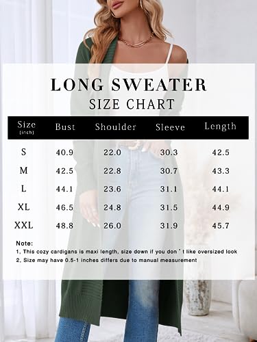 Danedvi Womens Long Cardigan Sweaters 2024 Fall Chunky Knit Oversized Slouchy Open Front Warm Coats with Pockets Army Green