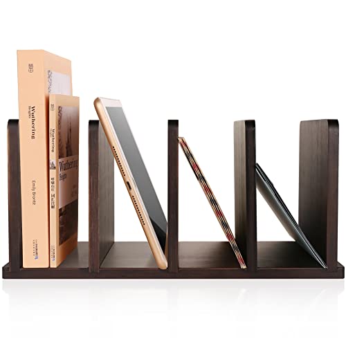 Siondoux Desk Organizer Mail Organizer Countertop File Sorter, Bamboo Desk File Organizer 4 Slots, Wooden Letter Holder for Envelope Document Storage Ipad, Desktop File Mail Holder for Office & Home