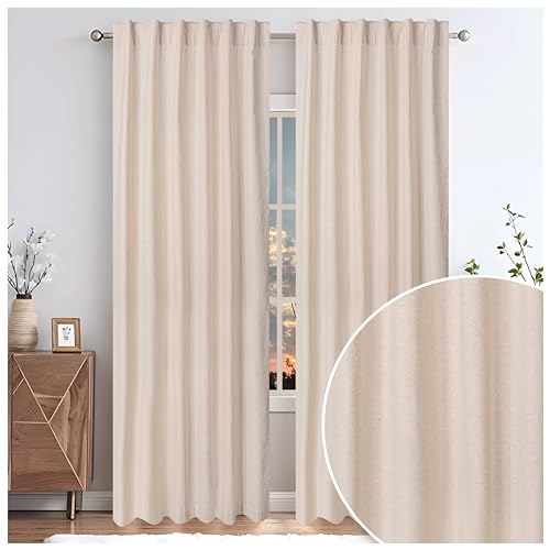 Limecasa,Farmhouse Curtain in Linen 50x84 Natural, Linen Cotton Curtains, 2 Panels Tab Top Curtains, Room Darkening Drapes, Curtains for Bedroom, Curtains for Living Room, Natural Curtain Set of 2