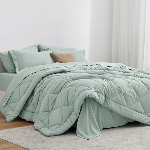 Love's cabin Twin XL Comforter Set White, 5 Pieces Twin XL Bed in a Bag, All Season Twin XL Bedding Sets with 1 Comforter, 1 Flat Sheet, 1 Fitted Sheet, 1 Pillowcase and 1 Pillow Sham