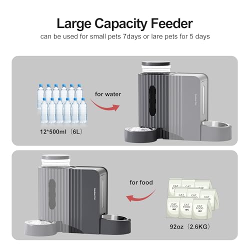 Gardner Pet Automatic Gravity Cat Food Feeder and Water Dispenser Stainless Steel Two-in-One Set Large Capacity Dispenser for Pets Dogs, Puppies, Kittens