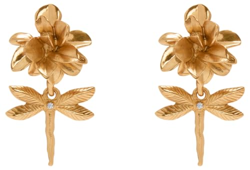 Oscar de la Renta, Dragonfly Flower Clip-On Earrings, Gold