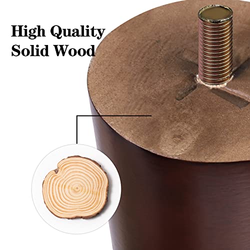Ruisita 8 Pieces Furniture Couch Legs 4 Inch Round Solid Wood Sofa Legs Natural Wooden Couch Legs Replacement Legs for Armchair, Cabinet, Chair, Footstool, Mid Century Modern Dresser, Brown