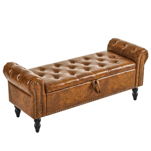 Furnimart Storage Ottoman Bench for Queen Size Bed, Faux Fur Upholstered Storage Bench Accent Bench with Rolled Arms for Bedroom,Living Room, Entryway, 2.5Cubic Feet