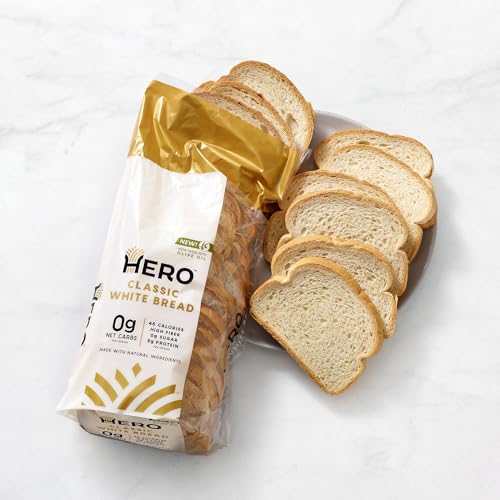 Hero Classic White Bread — Delicious Bread with 0g Net Carb, 0g Sugar, 45 Calories, 10g Fiber per Slice | Tastes Like Regular Bread | Low Carb & Keto Friendly Bread Loaf —15 Slices/Loaf, 4 Loaves